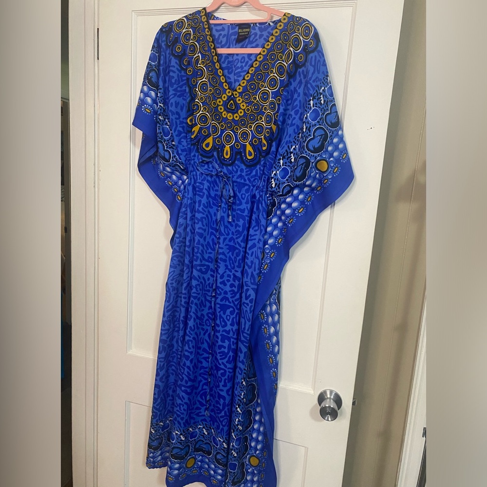 Blue and Gold Kaftan Dress